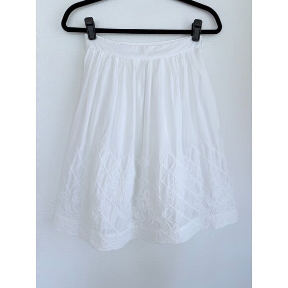 Anthropologie Floreat White Trilliums Embroidered Full Skirt in White Size 6 - Picture 3 of 10